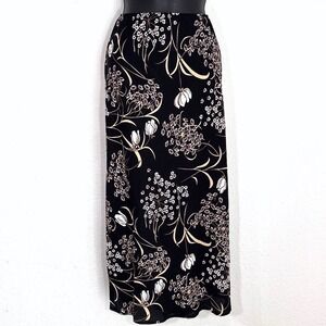 VTG Black Floral Maxi Skirt Size 14 Elastic Waist Dark Fairy Moody Artsy Witchy